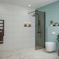Fortifura Galeria inloopdouche - 80x200cm - rookglas - wandarm - mat zwart SW797939/SW797905