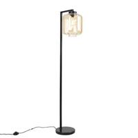 QAZQA Design vloerlamp zwart met amber glas - Qara Down