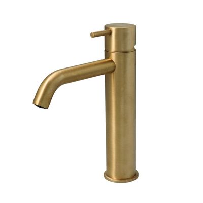 Wastafelmengkraan Hotbath Cobber 1-hendel Gebogen 21.6 cm Geborsteld Messing Living Colours