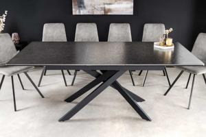 Uitschuifbare eettafel ALPINE 160-200cm antraciet keramiek zwart metalen frame - 43845