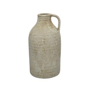 Vaas kruik/fles model - vintage - terracotta - creme wit - D15 x H30 cm