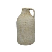 Vaas kruik/fles model - vintage - terracotta - creme wit - D15 x H30 cm - thumbnail