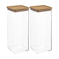 Voedsel bewaren keuken voorraadpot - 2x - kunststof/bamboe - 2000 ml