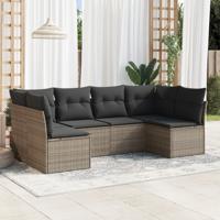 6-delige Loungeset met kussens poly rattan grijs 6-delige Loungeset met kussens poly rattan grijs