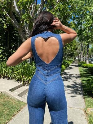Retro High Waist Washed Denim Jumpsuit Retro High Waist Washed Denim Jumpsuit