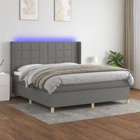 Boxspring met matras en LED stof donkergrijs 160x200 cm