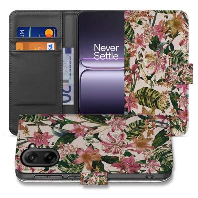 OnePlus Nord CE 5 | Book Case | & Portemonnee Hoesje met Paars Wit Bloemen en Pasjesvak Functie