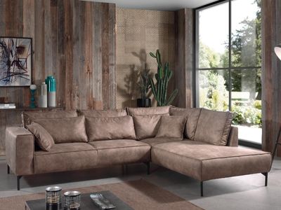 Zitbank KOWEIT met longchair rechts stof bruin