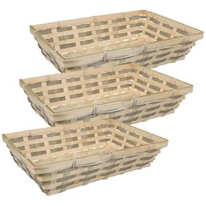 Broodmand rechthoekig - 3x - naturel/bruin - gevlochten bamboe hout - 34 x 24 x 8 cm