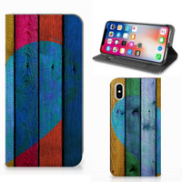 Apple iPhone Xs Max Book Wallet Case Wood Heart - Cadeau voor je Vriend