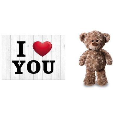 I Love You Valentijnskaart met bruine knuffelbeer 24 cm - Wenskaarten I Love You Valentijnskaart met bruine knuffelbeer 24 cm - Wenskaarten
