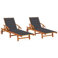 Ligstoelen 2 st met kussens massief acaciahout