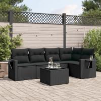 6-delige Loungeset met kussens poly rattan zwart