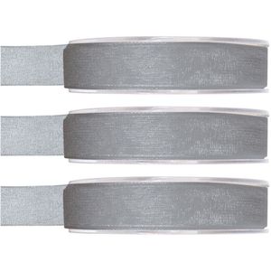3x Hobby/decoratie grijze organza sierlinten 1,5 cm/15 mm x 20 meter