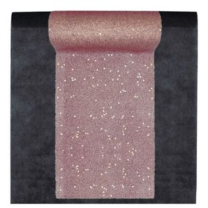 Feest tafelkleed met glitter tafelloper - op rol - zwart/rose goud - 10 meter