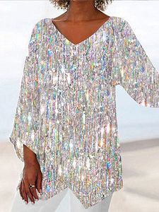 V-neck Casual Loose Sequin Print Long-sleeved Blouse