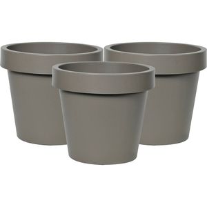 Mega Collections Plantenpot/bloempot - 3x - kunststof - taupe/bruin - buiten - D20 x H18 cm - Plantenpotten