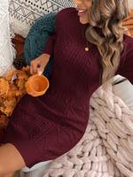 Bon&Bon Maroon Cable-Knit Bodycon Sweater Dress | Slim Fit Mini Dress Maroon / M