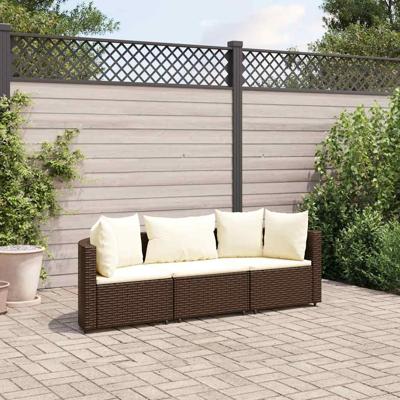 3-delige Loungeset met kussens poly rattan bruin