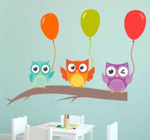 Raamstickers vogels Kindersticker uilen met ballonnen