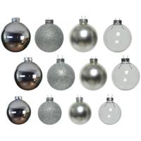 Kerstballen - 42x - zilver - 5-6-7 cm - glas - mat/glans/glitter - kerstversiering