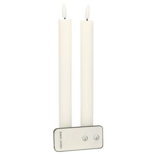 Led kaarsen/dinerkaarsen - 2x st - wit - ribbel - 23 cm - 3D vlam - afstandsbediening