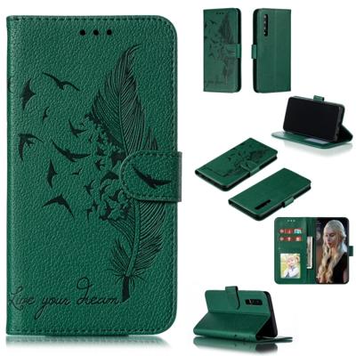 Feather patroon Litchi textuur horizontale Flip lederen draagtas met portemonnee & houder & kaartsleuven voor Huawei P30 (groen)