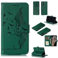 Feather patroon Litchi textuur horizontale Flip lederen draagtas met portemonnee & houder & kaartsleuven voor Huawei P30 (groen)