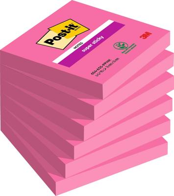 Post-it Super Sticky notes, 90 vel, ft 76 x 76 mm, pak van 6 blokken, fuchsia (power pink)