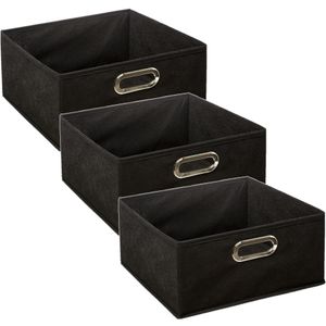 Set van 3x stuks opbergmand/kastmand 14 liter zwart linnen 31 x 31 x 15 cm