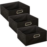 Set van 3x stuks opbergmand/kastmand 14 liter zwart linnen 31 x 31 x 15 cm - thumbnail