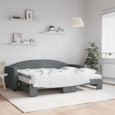 Slaapbank onderschuifbed matrassen 80x200 cm stof donkergrijs