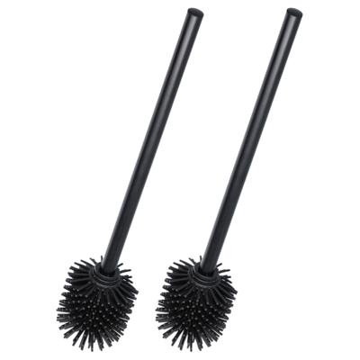 WC/Toiletborstel los - 2x - hygienisch silicone - RVS steel - D7 x H39 cm - zwart