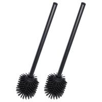 WC/Toiletborstel los - 2x - hygienisch silicone - RVS steel - D7 x H39 cm - zwart