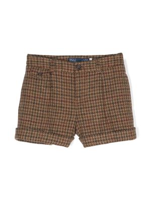 POLO RALPH LAUREN KIDS short en laine à imprimé pied-de-poule - Marron