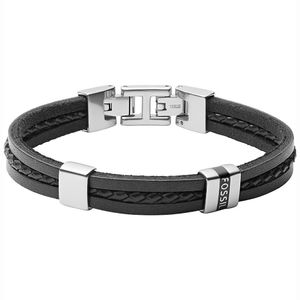 Fossil JF03686040 Armband Vintage Casual staal-leder zilverkleurig-zwart 18-19,5 cm