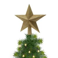 Decoris kerstboom piek - 1x - ster vorm - goud - glitter - 19 cm - kunststof - kerstpiek