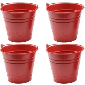 4x bloempotjes/plantenpotjes bloemen relief - zink - D11 x H11 cm - rood