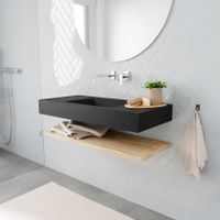 Mondiaz Alan badmeubel 100 cm planchet washed oak vrijhangend wastafel midden zonder kraangat zwart