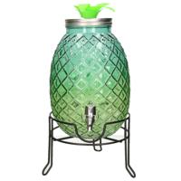 Limonade/drankdispenser ananas op verhoger - blauw/groen - 4,7 liter - glas - H39 x B19 cm