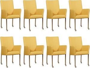 Set van 8 Gele leren moderne eetkamerstoelen Comfort - Toledo Leer Giallo (geel leer)