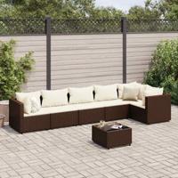 7-delige Loungeset met kussens poly rattan bruin