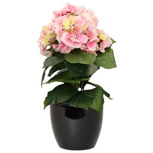 Hortensia kunstplant met bloemen lichtroze - in pot zwart - 40 cm hoog