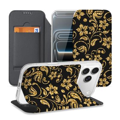 Book Wallet Case Apple iPhone 17 Pro Max Gouden Bloemen