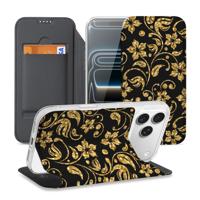 Book Wallet Case Apple iPhone 17 Pro Max Gouden Bloemen