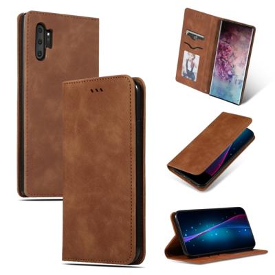 Retro huid voelen Business magnetische horizontale Flip lederen case voor Galaxy Note 10 Pro (bruin)