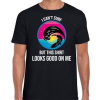 I cant surf but this shirt looks good on me - fun tekst t-shirt zwart voor heren