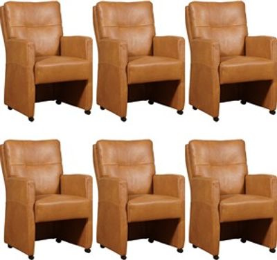 Set van 6 Cognac leren landelijke eetkamerfauteuils Sharp - Granada leer Sahara (cognac leer)