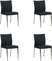 Set van 4 Zwarte leren moderne eetkamerstoelen Basic - poot vierkant rvs - Toledo Leer Nero (zwart leer) Set van 4 Zwarte leren moderne eetkamerstoelen Basic - poot vierkant rvs - Toledo Leer Nero (zwart leer)