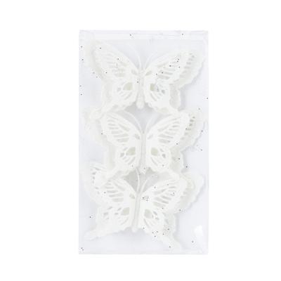 Kerstboomversiering Vlinder - 12x stuks - 14 cm - wit glitter - op clip